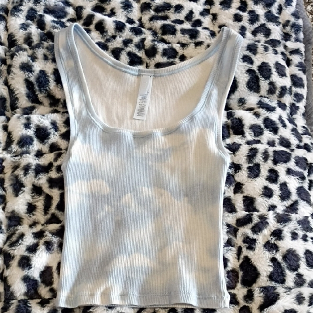 Skims Women's Cloud Sky Light Blue Tie-Dye Ribbed Tank Top